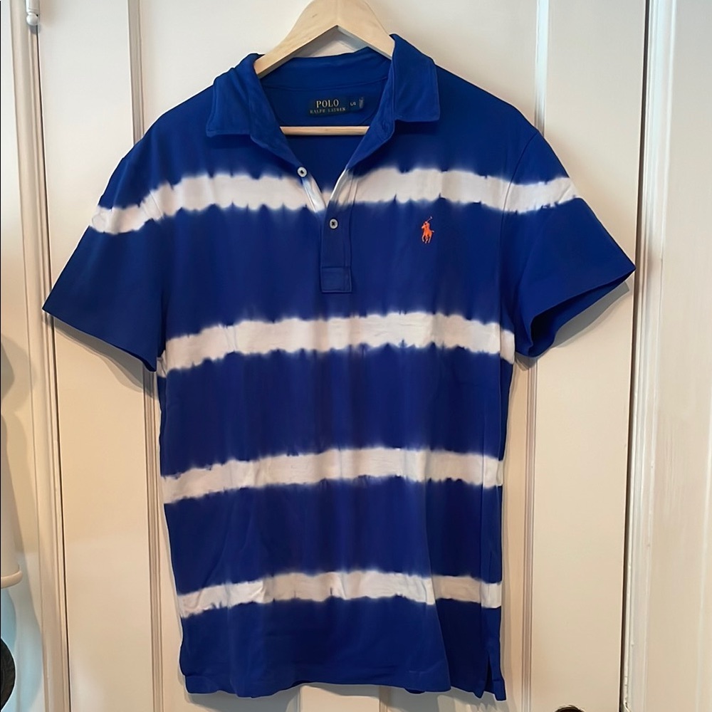 Polo by Ralph Lauren Blue and White Tie Dye Striped Men’s Shirt